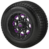 205/50-10 Deli Tires on Matte Black Revenge Golf Cart Wheels with Color Inserts