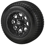 205/50-10 Deli Tires on Matte Black Revenge Golf Cart Wheels with Color Inserts
