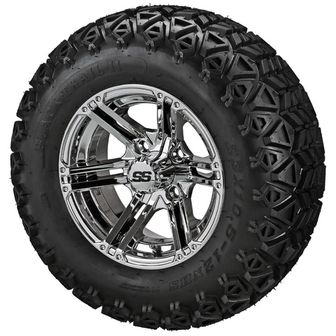 23x10.50-12 Black Trail II Tires on 12x6 Mirror Yukon Golf Cart Wheels