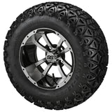 23x10.50-12 Black Trail II Tires on Black/Machined Maltese Cross Golf Cart Wheels