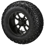 23x10.50-12 Black Trail II Tires on Matte Black Maltese Cross Golf Cart Wheels