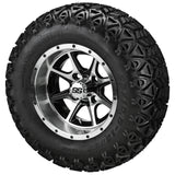 23x10.50-12 Black Trail II Tires on Black/Machined Azusa Golf Cart Wheels