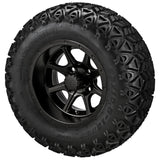 23x10.50-12 Black Trail II Tires on Matte Black Azusa Golf Cart Wheels
