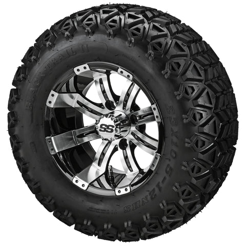 23x10.50-12 Black Trail II Tires on Black/Machined Casino Golf Cart Wheels