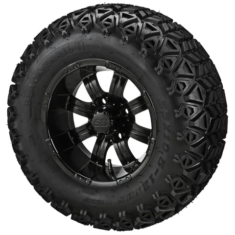 23x10.50-12 Black Trail II Tires on Matte Black Casino Golf Cart Wheels