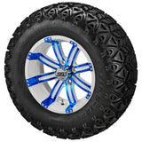 23x10.50-12 Black Trail II Tires on White/Blue Casino Golf Cart Wheels