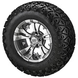 23x10.50-12 Black Trail II Tires on Gun Metal Gray/Machined Warlock Golf Cart Wheels