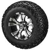 23x10.50-12 Black Trail II Tires on Black/Machined Warlock Golf Cart Wheels