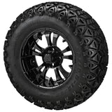 23x10.50-12 Black Trail II Tires on Gloss Black Warlock Golf Cart Wheels
