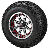 23x10.50-12 Black Trail II Tires on Black/Machined Revenge Golf Cart Wheels with Color Inserts