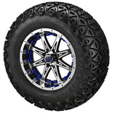 23x10.50-12 Black Trail II Tires on Black/Machined Revenge Golf Cart Wheels with Color Inserts