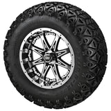 23x10.50-12 Black Trail II Tires on Black/Machined Revenge Golf Cart Wheels with Color Inserts