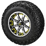 23x10.50-12 Black Trail II Tires on Black/Machined Revenge Golf Cart Wheels with Color Inserts