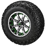 23x10.50-12 Black Trail II Tires on Black/Machined Revenge Golf Cart Wheels with Color Inserts