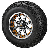 23x10.50-12 Black Trail II Tires on Black/Machined Revenge Golf Cart Wheels with Color Inserts