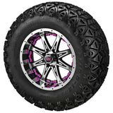 23x10.50-12 Black Trail II Tires on Black/Machined Revenge Golf Cart Wheels with Color Inserts