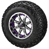 23x10.50-12 Black Trail II Tires on Black/Machined Revenge Golf Cart Wheels with Color Inserts