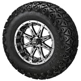 23x10.50-12 Black Trail II Tires on Black/Machined Revenge Golf Cart Wheels with Color Inserts