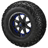 23x10.50-12 Black Trail II Tires on Matte Black Revenge Golf Cart Wheels with Color Inserts