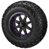23x10.50-12 Black Trail II Tires on Matte Black Revenge Golf Cart Wheels with Color Inserts