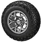23x10.50-12 Black Trail II Tires on Gun Metal Gray/Machined Ninja Golf Cart Wheels