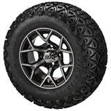 23x10.50-12 Black Trail II Tires on Black/Machined Ninja Golf Cart Wheels