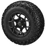 23x10.50-12 Black Trail II Tires on Matte Black Ninja Golf Cart Wheels