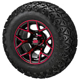 23x10.50-12 Black Trail II Tires on Black/Red Ninja Golf Cart Wheels