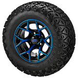 23x10.50-12 Black Trail II Tires on Black/Blue Ninja Golf Cart Wheels
