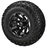 23x10.50-12 Black Trail II Tires on Gloss Black Viking Golf Cart Wheels