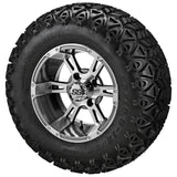23x10.50-12 Black Trail II Tires on Gun Metal Gray/Machined Raptor Golf Cart Wheels