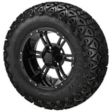 23x10.50-12 Black Trail II Tires on Gloss Black Raptor Golf Cart Wheels