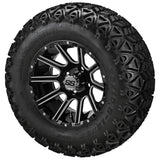 23x10.50-12 Black Trail II Tires on Black/Machined Ball Milled Venom Golf Cart Wheels