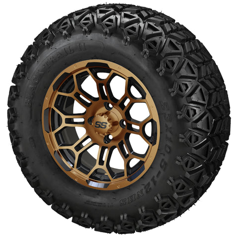 23x10.50-12 Black Trail II Tires on Black/Bronze Hercules Golf Cart Wheels