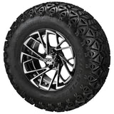 23x10.50-12 Black Trail II Tires on Black/Machined Stinger Golf Cart Wheels
