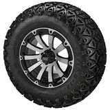 23x10.50-12 Black Trail II Tires on Black/Machined Beast Golf Cart Wheels