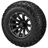 23x10.50-12 Black Trail II Tires on Matte Black Beast Golf Cart Wheels