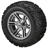 22x11.00-12 Black Trail Tires on 12x6 Gun Metal Gray/Machined Yukon Golf Cart Wheels
