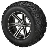 22x11.00-12 Black Trail Tires on 12x6 Black/Machined Yukon Golf Cart Wheels