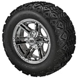 22x11.00-12 Black Trail Tires on 12x6 Mirror Yukon Golf Cart Wheels