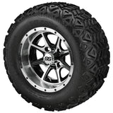 22x11.00-12 Black Trail All-Terrain Tires on Black/Machined Azusa Golf Cart Wheels