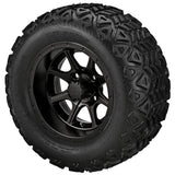 22x11.00-12 Black Trail Tires on Matte Black Azusa Golf Cart Wheels
