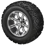 22x11.00-12 Black Trail Tires on Gun Metal Gray/Machined Casino Golf Cart Wheels