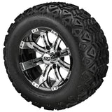 22x11.00-12 Black Trail Tires on Black/Machined Casino Golf Cart Wheels