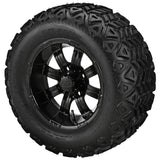 22x11.00-12 Black Trail Tires on Matte Black Casino Golf Cart Wheels