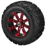 22x11.00-12 Black Trail Tires on Black/Red Casino Golf Cart Wheels