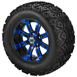 22x11.00-12 Black Trail Tires on Black/Blue Casino Golf Cart Wheels