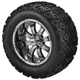 22x11.00-12 Black Trail Tires on Mirror Casino Golf Cart Wheels