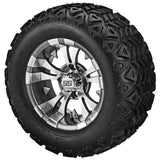 22x11.00-12 Black Trail Tires on Gun Metal Gray/Machined Warlock Golf Cart Wheels