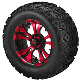 22x11.00-12 Black Trail Tires on Black/Red Warlock Golf Cart Wheels
